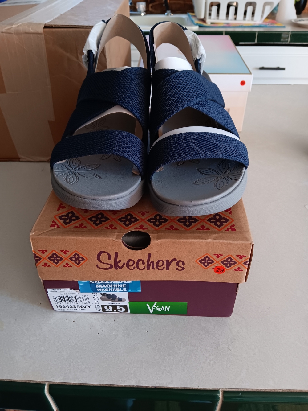 Skechers Womens Navy Stretch Strap Sandals Size 9.5
